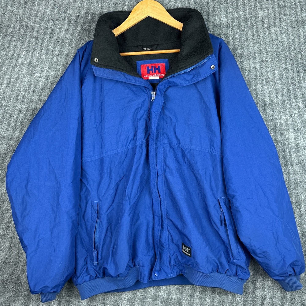 Vintage Helly Hansen Fleece-Lined Insulated Ski Jacket XL Barrel-Fit Blue‎